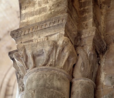 象（身廊の柱に彫られたもの 作： Romanesque