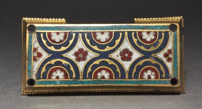 1180年から1190年頃の聖遺物保管所のものと思われるプレート（金メッキ銅、シャンルベ、七宝焼き 作： Romanesque