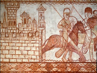 ダマスカスの包囲（クレサック・サン・ジェニのテンプル騎士団の礼拝堂のフレスコ画の詳細 作： Romanesque