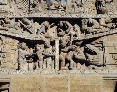 最後の審判のティンパヌムの眺め、地獄の詳細（彫刻 作： Romanesque