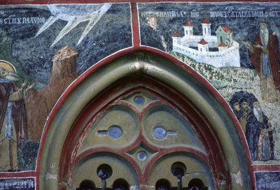 ゴシック様式の窓と教会の北壁からの聖パコミウスの生涯、1601年頃 作： Romanian School
