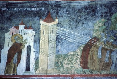 教会の北の壁、1601年頃の聖パコミウスの生涯の場面 作： Romanian School