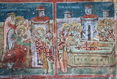 聖ニコラスの生と死、教会の南壁、1535 作： Romanian School
