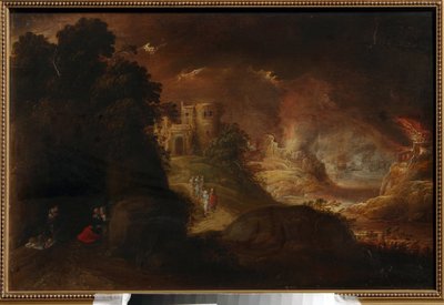 ソドムとゴモラ。 Rombout van Troyen (1605 年頃 - 1650 年頃) による絵画、キャンバスに油彩。 オランダの芸術 作： Rombout van Troyen