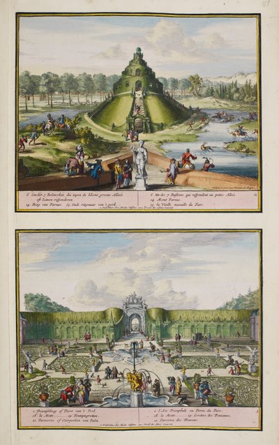 アンギャンの公園、1685年頃、「ハーグの86の計画とビューのコレクション」のイラスト 作： Romeyn de (after) Hooghe