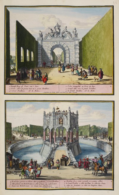 アンギャンの公園、1685年頃、「ハーグの86の計画とビューのコレクション」のイラスト 作： Romeyn de (after) Hooghe