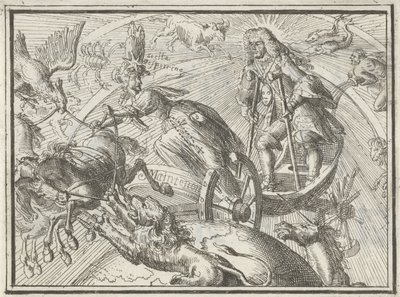 1701年の戦車でルイ14世をアポロとして描いた風刺画 作： Romeyn de Hooghe