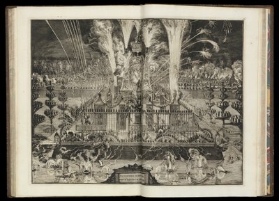 盛大な花火大会。The Triumphal Return of his British Majesty to Holland」（CBL AL 146, pl.67）より。 作： Romeyn de Hooghe