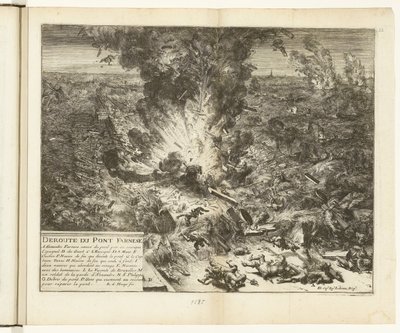 スヘルデに架かるパルマの船橋を爆破、1585 年 Deroute du Pont Farnese (オブジェクトのタイトル) Guerres de Flandres (シリーズタイトル) 作： Romeyn de Hooghe