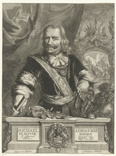 ミシェル・デ・ロイテルの肖像 Michael Adriaensz de Ruyter Knight Lt Admiral General Van Hollandt と West Vrieslandt (オブジェクトのタイトル) 作： Romeyn de Hooghe