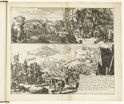 1584年から1585年にかけてのパルマ公によるアントワープの包囲に関する2つの公演 アンヴェール包囲戦開始 (オブジェクトのタイトル) Guerres de Flandres (シリーズタイトル) 作： Romeyn de Hooghe