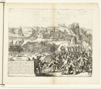 Verovering van Caudebec、1592 Caudebec のキャプチャ (オブジェクトのタイトル) フランダース戦争 (シリーズタイトル) 作： Romeyn de Hooghe