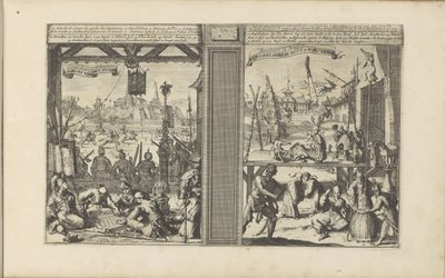 日本の守衛所; マジシャンとアクロバット Japans Wacht Huyse / Corps-de-garde des Japonnois // Guychelaers and Bootsmaeckers (オブジェクトのタイトル) Les Indes Orientale et Occidentale et autres lieux (シリーズ タイトル) 作： Romeyn de Hooghe