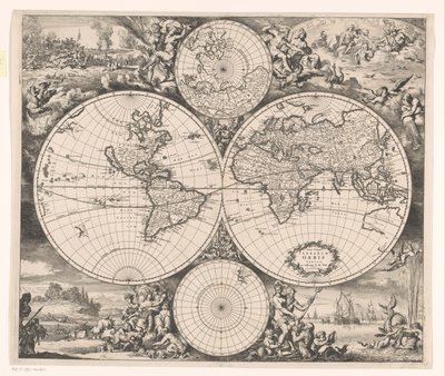 四大元素の寓話が描かれた世界地図 Nova totius terrarum orbis tabula (オブジェクトのタイトル) 作： Romeyn de Hooghe