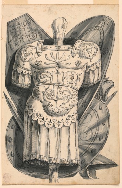 素描、武器を持ったトロフィー、1830-1850年 作： Romolo Achille Liverani