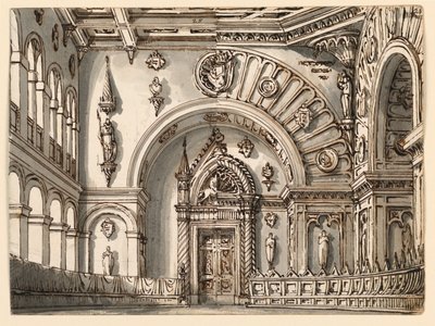 ステージデザイン、2つのゴシック様式の会議室 作： Romolo Achille Liverani