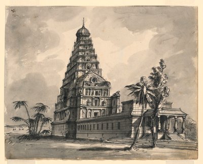舞台デザイン、インド寺院の眺め 作： Romolo Achille Liverani