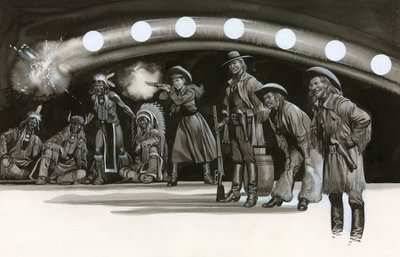 射撃の腕前を披露するアニー・オークリー 作： ロン・エンブルトン