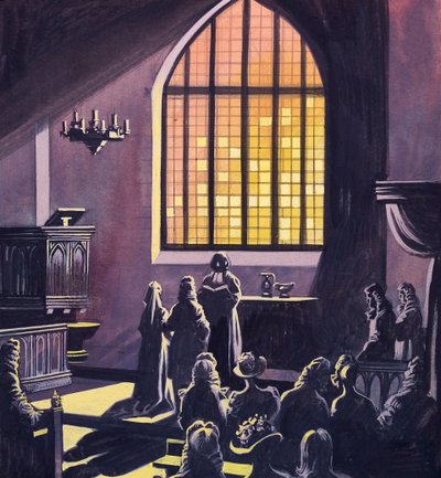 18世紀の結婚式（紙にグワッシュ） 作： Ron Embleton