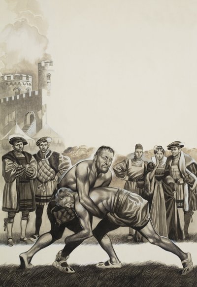 フランスのフランシス1世（1494-1547）対イギリスのヘンリー8世（1491-1547）（紙にグワッシュ） 作： Ron Embleton