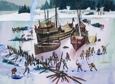 アイスバウンド（紙にグワッシュ） 作： Ron Embleton