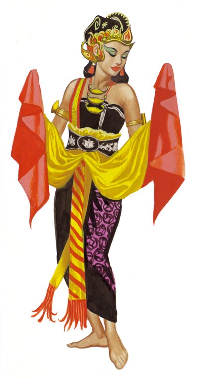 踊るマタ・ハリ（紙にグワッシュ） 作： Ron Embleton