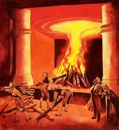 轟く火（紙にグワッシュ） 作： Ron Embleton