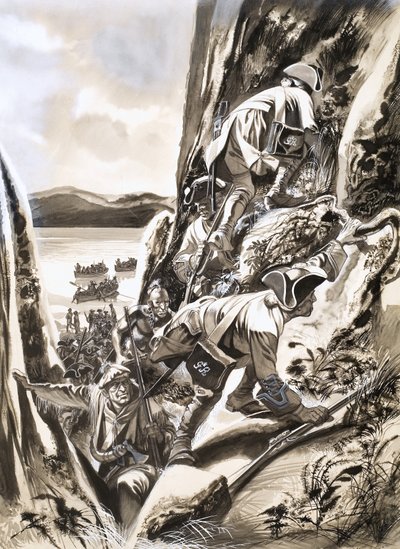 崖をよじ登りケベックへ 作： Ron Embleton