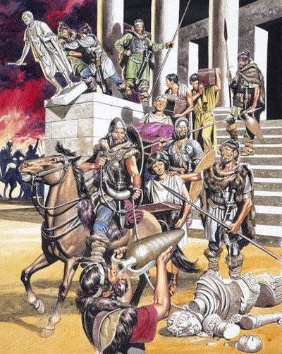 西ローマ帝国の滅亡（グワッシュ、紙） 作： Ron Embleton