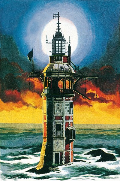 最初のエディストーン灯台（リトグラフ） 作： Ron Embleton