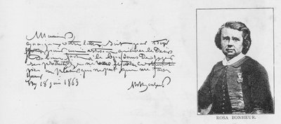 ローザボヌールの手書きおよび署名、1863年6月18日 作： Rosa Bonheur