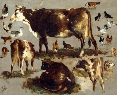 牛、鶏、鶏、ガチョウとヒツジの研究、 作： Rosa Bonheur