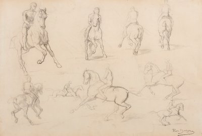 馬とライダーの習作（白紙にグラファイト） 作： Rosa Bonheur