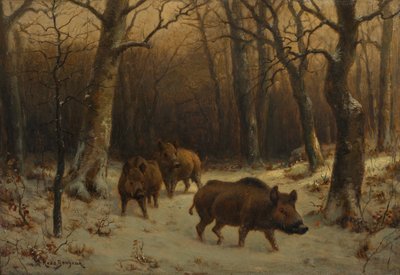 雪の中のイノシシ 1872-77年頃 （油彩・ウッドパネル 作： Rosa Bonheur