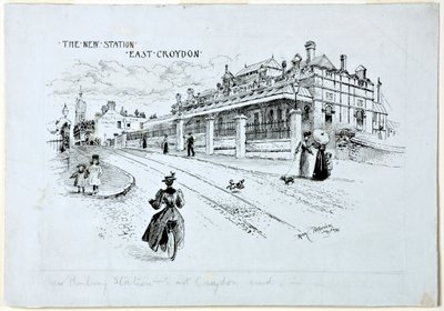 新しいステーション、イーストクロイドン、1896年7月（紙にインク） 作： Rosa Clementina Petherick