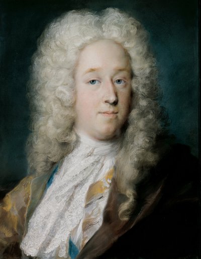 ゴールドパターンのコートと紫茶色のケープの紳士 作： Rosalba Carriera