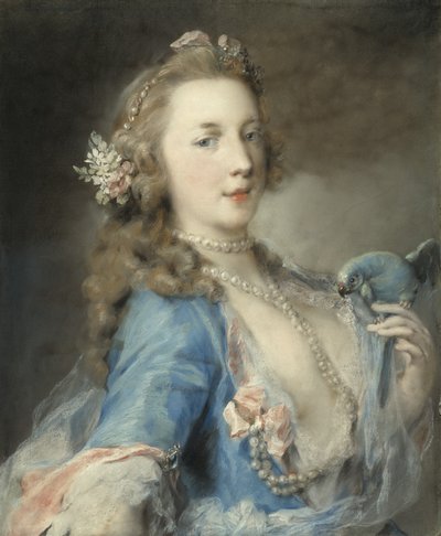 オウムを持った若い女性、1730年頃 作： Rosalba Giovanna Carriera