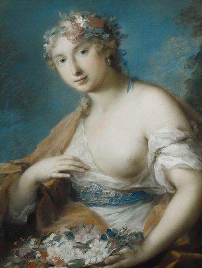 フローラ、半分の長さ、花のバスケットを持って、 作： Rosalba Giovanna Carriera