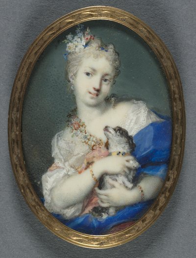 犬を持つ女性、1710年から1720年。 作： Rosalba Giovanna Carriera