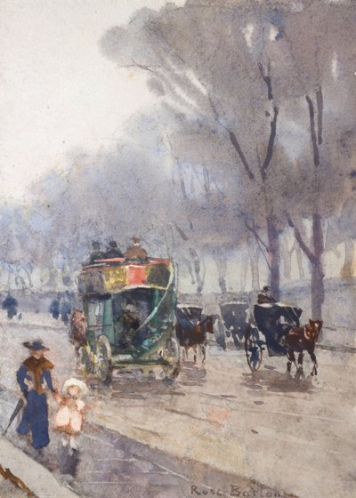 パーク・レーンとオムニバス（水彩画） 作： Rose Maynard Barton