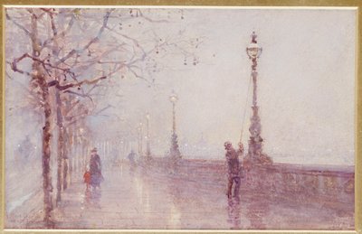最後のランプ、テムズ川堤防、1892年 作： Rose Maynard Barton