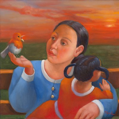 共に沈む夕日、2022年（キャンバスに油彩） 作： Rosemarie Adcock