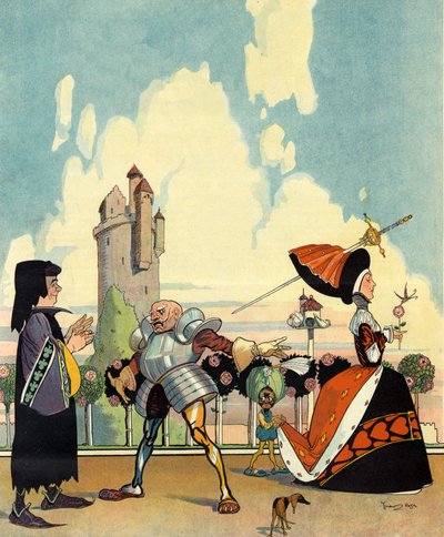 「As it was in 1400」、「Puck」の表紙、1910 年 7 月（カラー リソ） 作： Ross Gordon