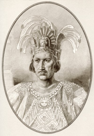 Moctezuma II、有名な支配者の生きた伝記より。 作： Ross Gordon