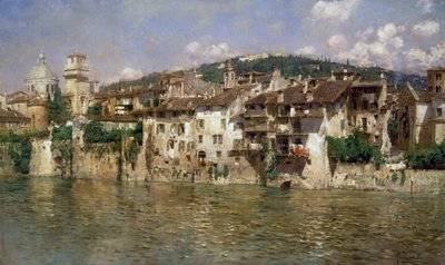 ルーベンス・サントロ（1859-1942）作「ヴェローナのアディジェ」油彩・キャンバス 作： Rubens Santoro