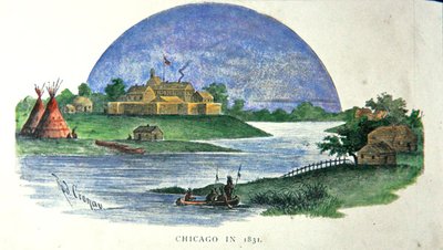 1831年のシカゴ（カラーリトグラフ） 作： Rudolf (after) Cronau