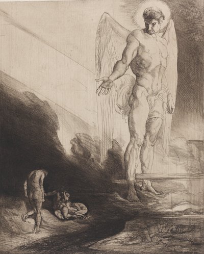 ルシファーは彼の運命にカインを放棄します, バイロンのカインの8つのエッチングから, 1919-1920. 作： Rudolf Jettmar