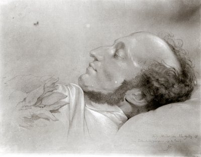 1847年頃の死の床に立つフェリックスメンデルスゾーン（1809-47） 作： Rudolf Julius Benno Huebner