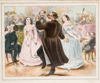 マーチャントズ ボール パー ジュコフスキー、ルドルフ カシミロヴィチ (1814-1886)。 リトグラフ、水彩、サイズ：33x24 作： Rudolf Kasimirovich Zhukovsky