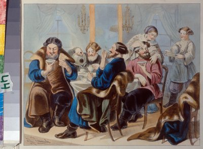 お茶と砂糖。 ルドルフ・カシミロヴィチ (1814-1886)、19 世紀の第 1 四半期。 - リトグラフ、水彩 - 国立歴史博物館、モスクワ 作： Rudolf Kasimirovich Zhukovsky